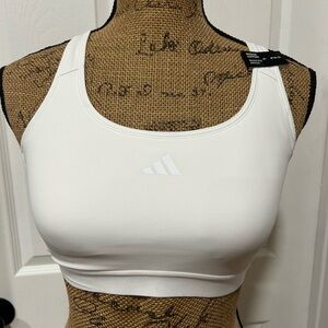 adidas White Scoop Neck Sports Bra